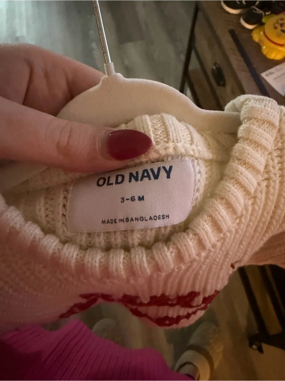 Old Navy Cream Knit Sweater with Red & Blue Embroidery